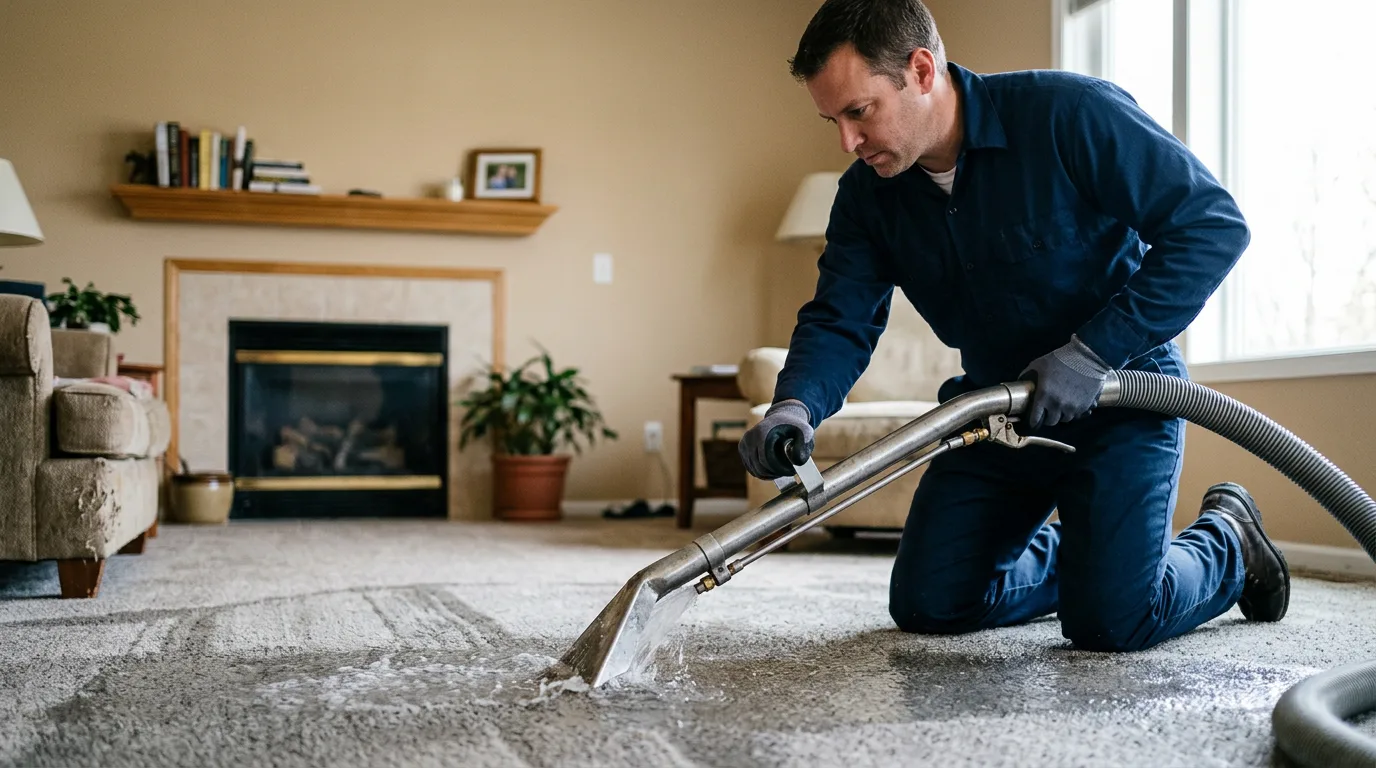 Water damage restoration technician working near Bliss, NY